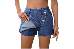 Women's Mini Jean Skirts High Waisted Slit Bodycon Wrap Denim Skirt Summer Vintage Streetwear Skort with Pockets