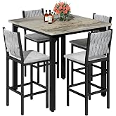 AWQM 5-Piece Dining Table Set, Kitchen Table Set for 4 (Gray) | Counter Height Table &amp; 4 Velvet Bar Stools, Modern Compact Dining Set for Small Spaces, Dining Room, Kitchen，Easy to Assemble
