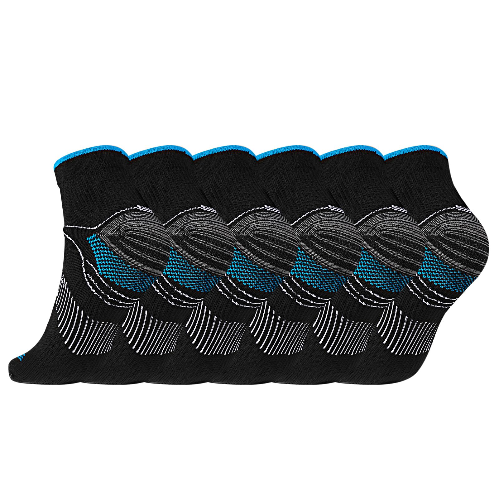 Radsocken 6 Pairs Compression Socks for Men & Women, Upgraded Plantar Fasciitis Sock for Ankle Support Pain Relief Heel Spur Pain Athletic Sports Running Travel, Black&blue