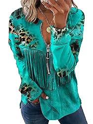TIAFORD Women's Half Zip Cow Print Sweatshirt Long