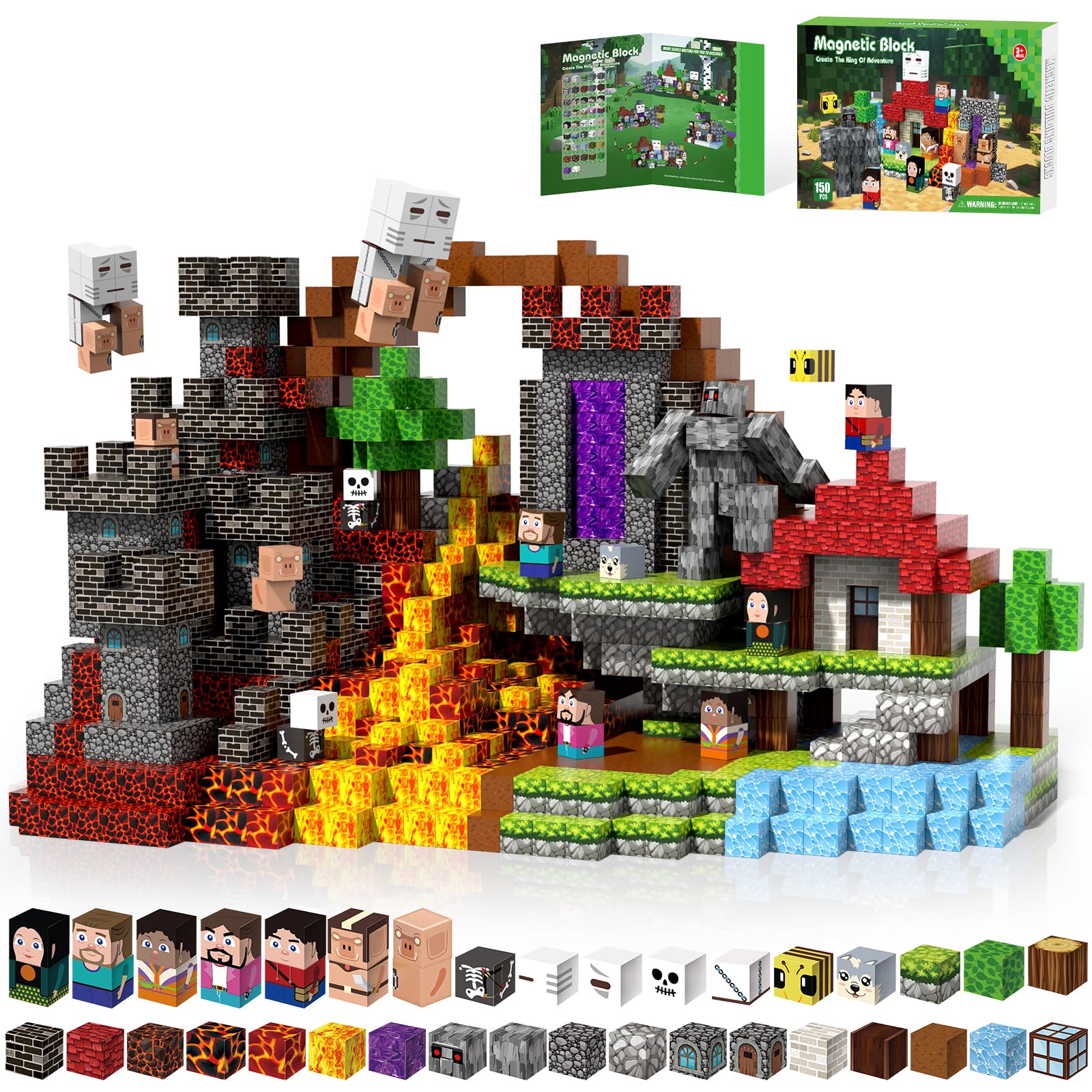 Kryzomat Magnetic Blocks 150 PCS, Magnetic Building Blocks for 3+, Magnet Toy Sets for Kids Boys Girls, Adventure Theme Gift for Birthday Christmas