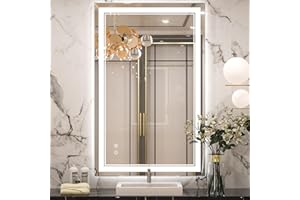 Keonjinn LED Bathroom Mirror with Lights, 40 x 24 Inch Front Lighted Vanity Mirror, HD Tempered Glass, UL-Listed LED Driver, Anti-Fog, 6000K Dimmale, Memory Function, Easy Installation