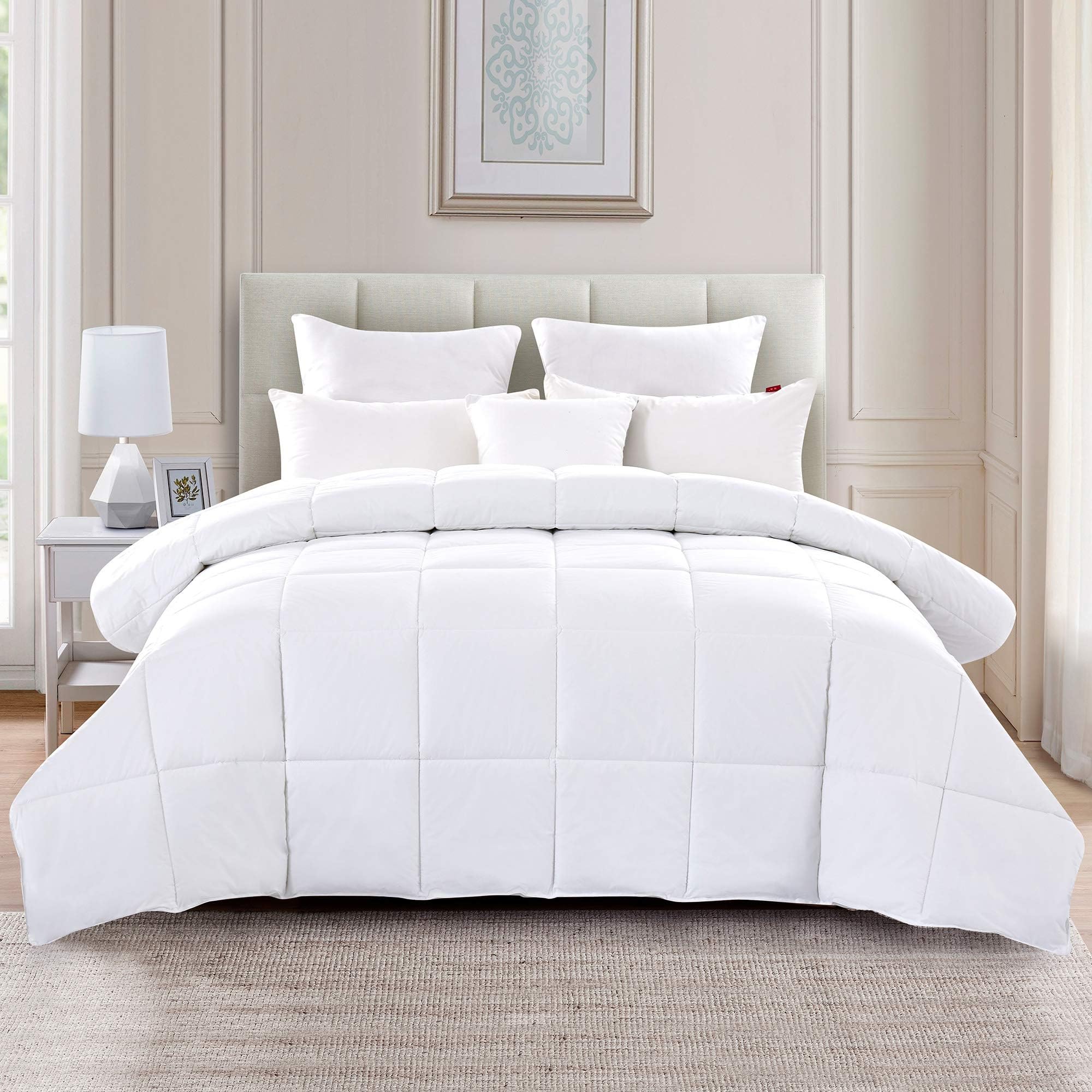 PEACE NEST All Season White Down Comforter/Duvet Insert 100% Cotton Cover, King, White