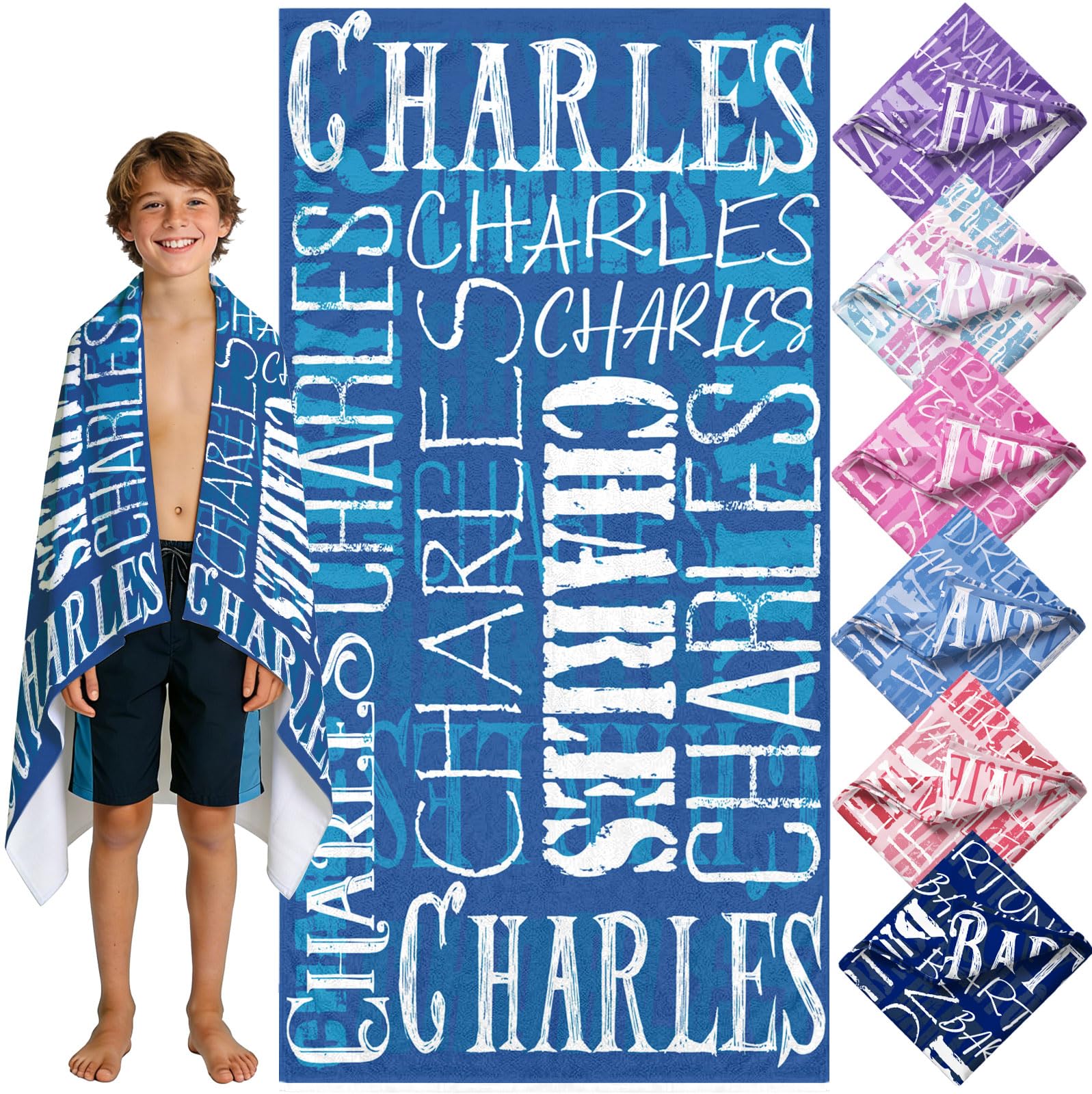 Yoke Style Personalized Beach Towels for Kids, Custom Sand Free Microfiber Beach Towel with Your Name, Customized Quick Dry Pool Towels Easter Gifts for Girls Boys Toddler