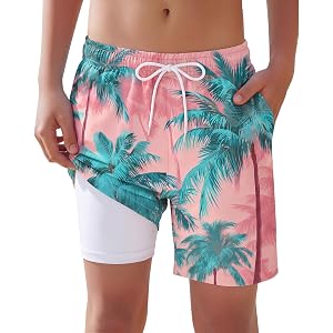 JoyMotion Boys' Swim Trunks with Compression Liner | Back to School, Stretch,Kids Beach Swimsuit, Quickly Dry, with Pockets,