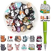 Silipull 40 Pcs Cat Silicone Focal Beads for Pens Silicone Beads Bulk for Keychain Making DIY Gift Necklace Bracelet Jewelry