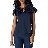 Amazon Essentials Women's Relaxed-Fit Cotton Sateen Flutter Sleeve Blouse