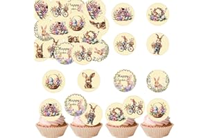 FYEOXLE 36PCS Edible Happy Easter Cupcake Toppers Wafer Paper Bunny Easter Eggs Cupcake Picks Edible Easter Bunny Cupcake Decors for Easter Theme Baby Shower Birthday Easter Party Supplies