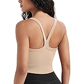 ODODOS Women's Seamless Crop Cami Wide Scoop Neck Ribbed Soft Open Racerback Cropped Tank