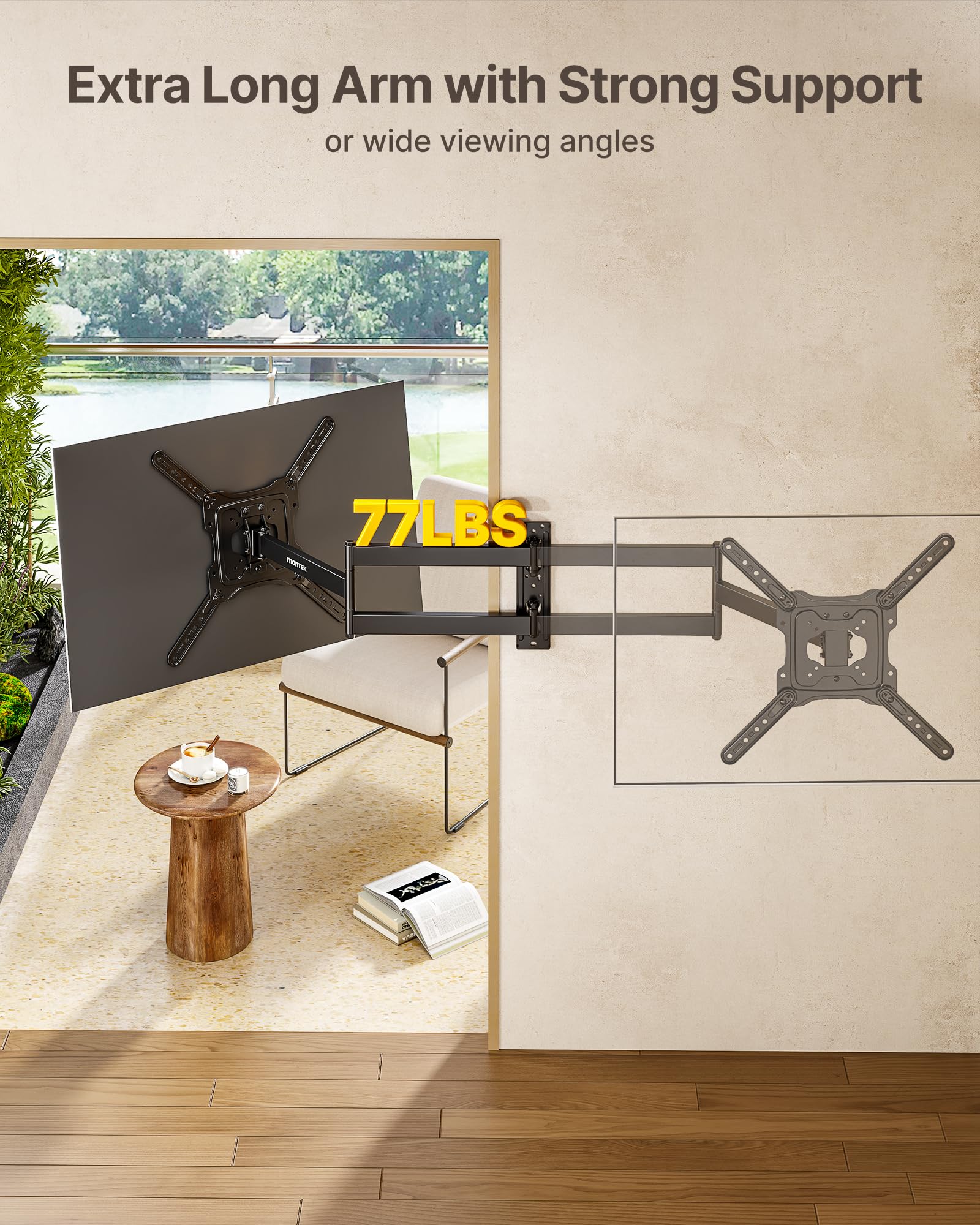 monTEK Long Arm TV Wall Mount for Most 23-65 Inch TVs, 29 Inch Long Extension TV Mount Swivel and Tilt, Full Motion Wall Mount Tv Bracket Fit Max VESA 400 x 400mm, Up to 77 lbs