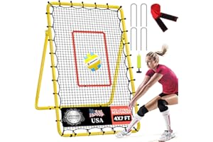 OLYBEAKA 6-Angle Adjustable Volleyball Rebounder Net 7x4ft, High Stable Bounce Back Training Equipment for Practicing Volleying Bumping Spiking with High-Tension Net, PU Volleyball and Pump, Stakes