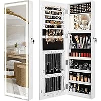 Becko US 3 Color LED Jewelry Armoire with Mirror Lights Jewelry Cabinet Jewelry Cabinet, Lockable Jewelry Armoire Organizer w