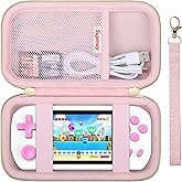 Supmay Carrying Case Compatible with CCTU / TEBIYOU Kids Handheld Games Preloaded 218 Retro Video Games, Portable Gaming Electronic Toys Storage Holder Travel Bag with Mesh Pocket for USB Cable, Pink