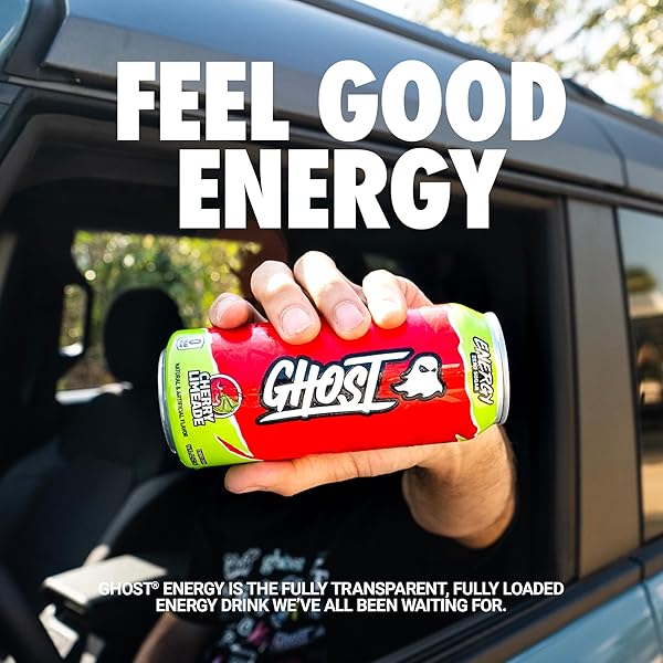 GHOST ENERGY DRINK – 12-PACK, CHERRY LIMEADE, 16OZ – ENERGY & FOCUS & NO ARTIFICIAL COLORS – 200MG OF NATURAL CAFFEINE, L-CARNITINE & TAURINE – GLUTEN-FREE & VEGAN
