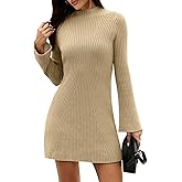 COCCKO Womens Sweater Dress Fall Winter Bell Long Sleeve Mock Neck Ribbed Knit Bodycon Mini Dresses 2025