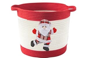 USHANG PET Christmas Gift Basket Empty, Christmas Decoration Storage Basket with Handle for Holiday, Baby Gift Basket for Toys, Towels, Diapers, Woven Cotton Rope Basket With Santa Claus, Red
