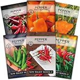 Sow Right Seeds - Hot Pepper Seed Collection for Planting Spicy Peppers | Includes Cayenne, Serran, Thai, and more. Plant vibrant hottest non-GMO heirloom veggies in outdoor home vegetable garden.