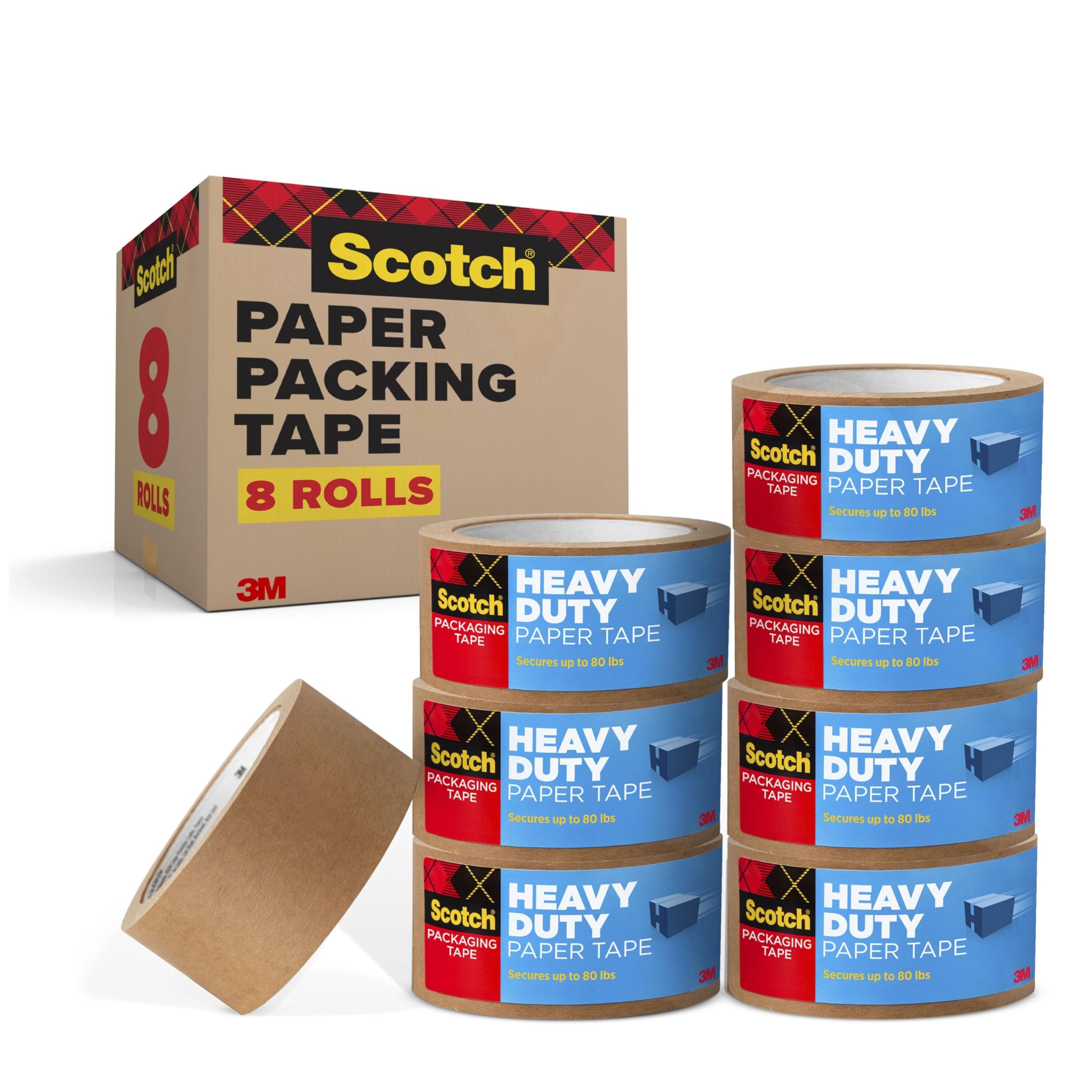 Scotch Box Lock Paper Packaging Tape, 1 Roll , 48 mm x 22.8 m - Brown Paper Tape, Curbside Recyclable
