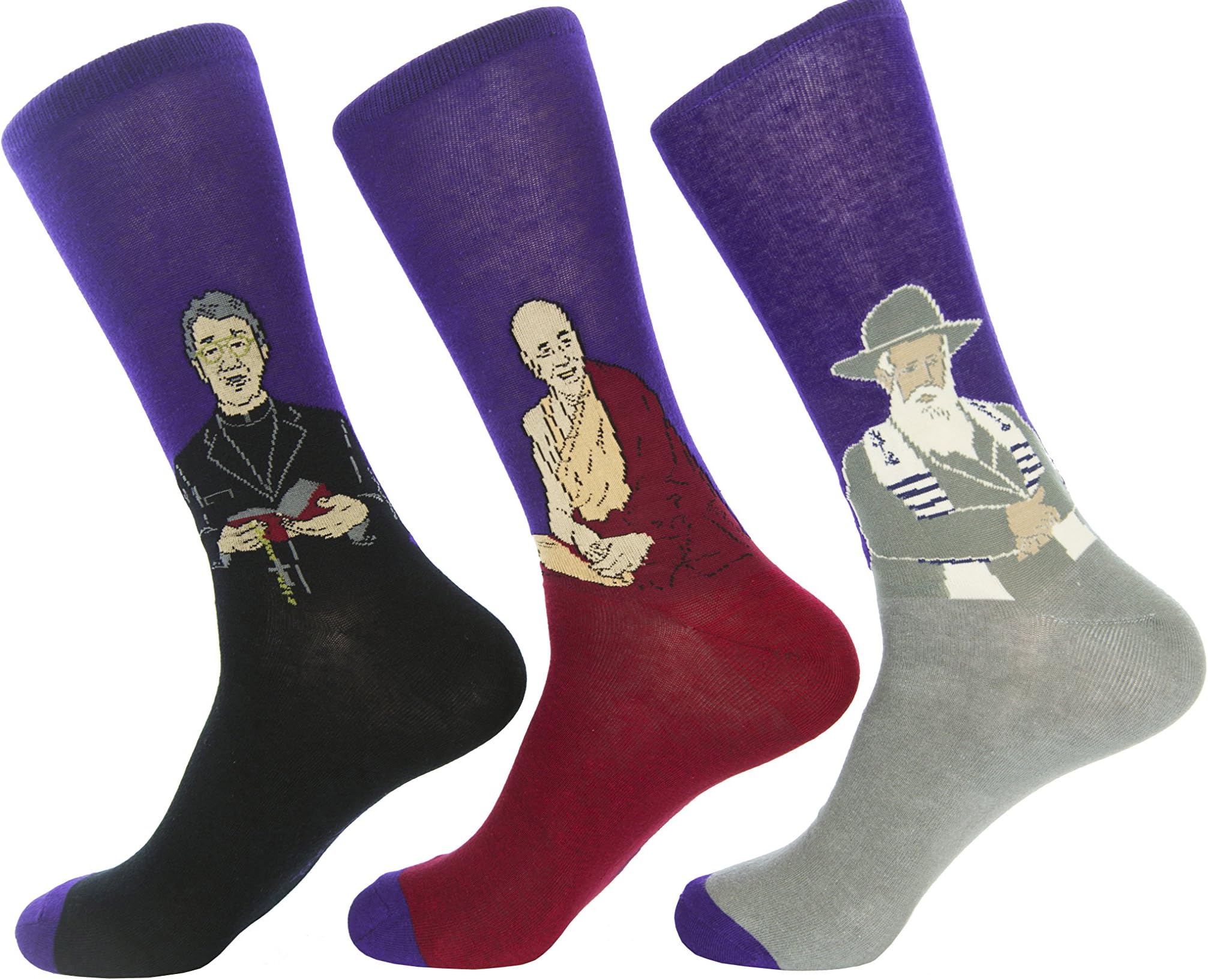Culture Sock Women's Rabbi, Priest, and Monk Socks (3 individual mismatched socks!)