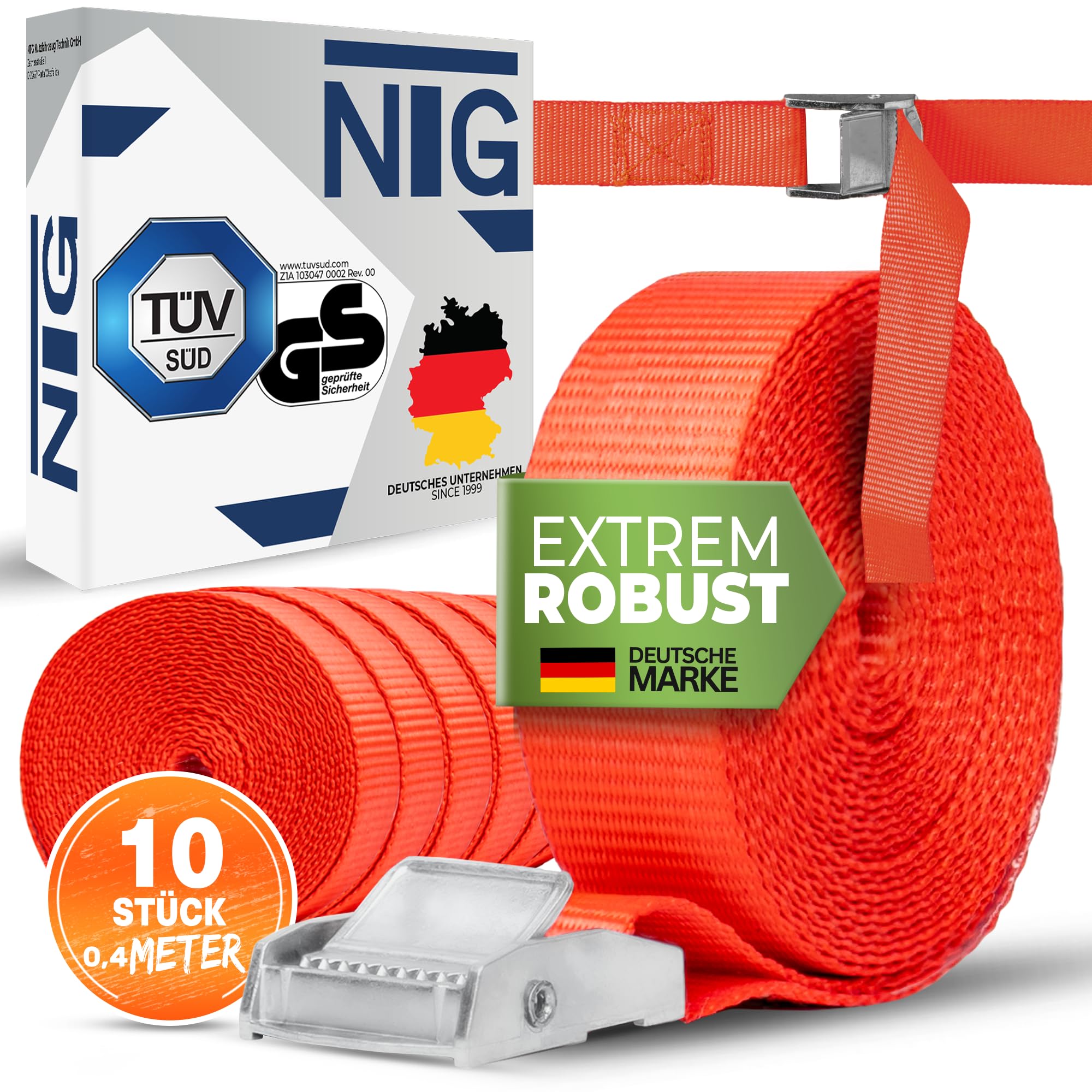 Fastening Strap Set Ideal for Attaching to Bicycle Carrier, Clamping Lock Straps, Tie Down Straps (Set of 10, Red)