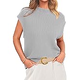 PRETTYGARDEN Womens Mock Neck Sleeveless Sweater Vest 2025 Summer Casual Fall Short Cap Sleeve Knit Ribbed Pullover Tank Tops