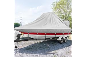 1200D Wake Tower Boat Cover,Heavy Duty Waterproof Wakeboard Boat Cover with Adjustable Metal Buckle,Fits 21ft - 23ft V-Hull B