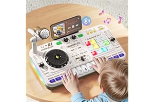 iPlay, iLearn Kids DJ Mixer Toy, Toddler Musical DJ Turntable W/Lights Sounds, Electronic Piano Instrument Playset W/Karaok Microphone, Birthday Party Gift for 3 4 5 6 Years Old Boys Girls Children