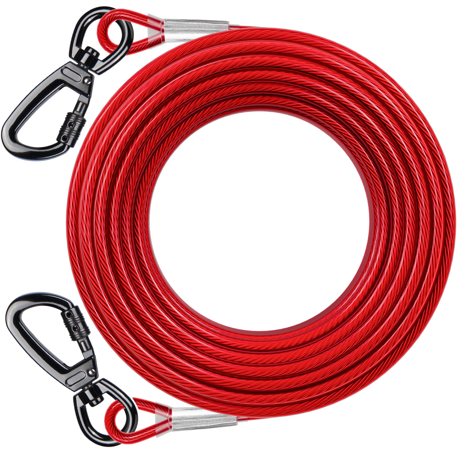 Dog Tie Out Cable with 360° Swivel Lockable Hook and PVC Coating, 10ft 15ft 20ft 25ft 40ft 60ft 120ft Reflective Dog Lead Line, Galvanized Steel Wire Rope for Small Medium Pet Up to 60, 120, 250 lbs