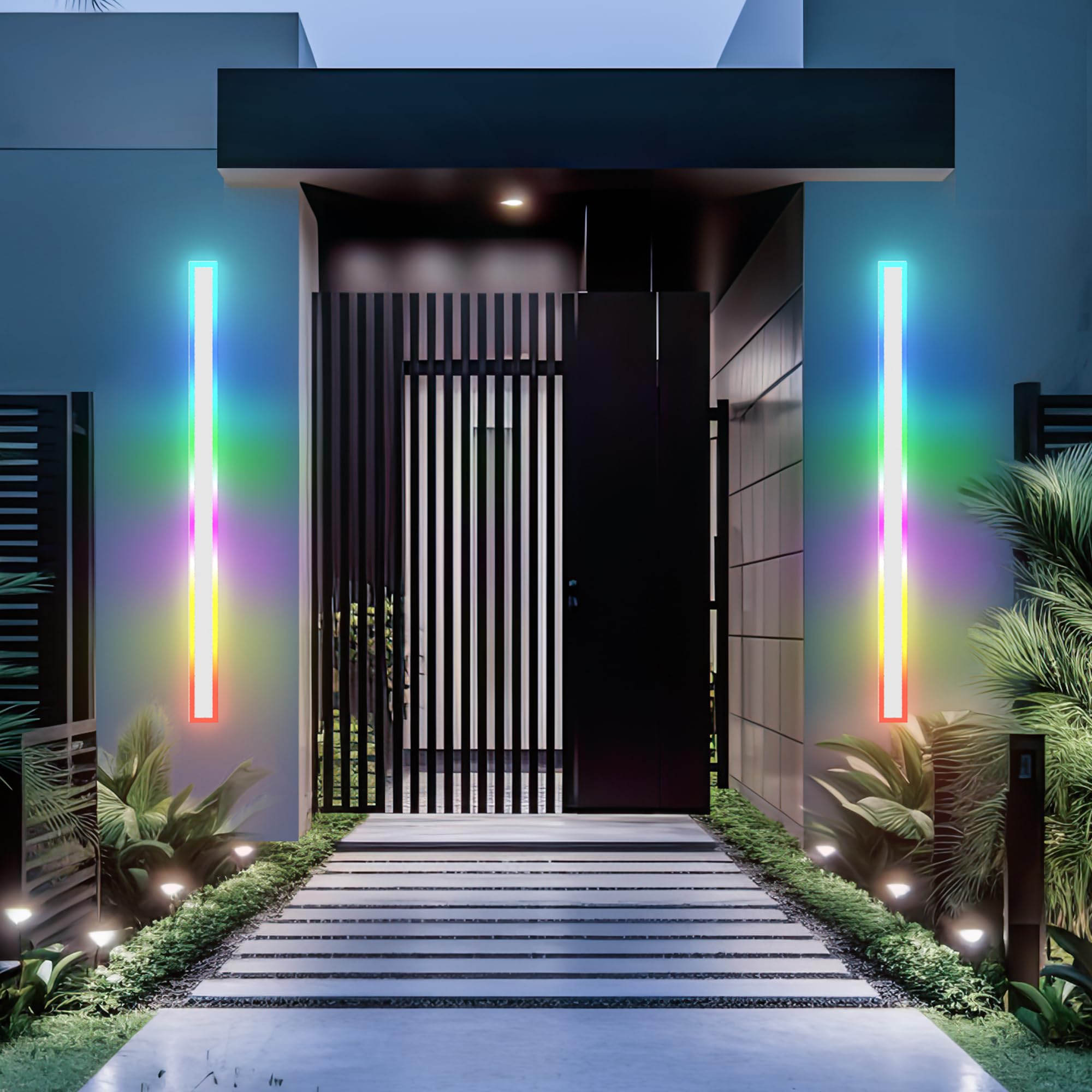 Photo 1 of (missing one box)(see images) Modern Outdoor Wall Lights, 2 Pack Long Wall Sconce, Lighting Fixtures Long Wall Light 24w Waterproof Ip65 Black Exterior Sconce Led Linear Light for Garage, Patio (2pack-white, 60inch)