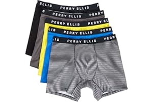 Perry Ellis mens Perry Ellis Men's Cotton Stretch Boxer Briefs, Tagless, No Roll Waistband, 5 Pack
