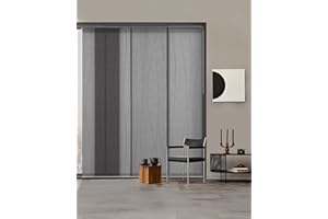 GoDear Design Adjustable Sliding Panel Track Door Blinds 45.8"- 86" W x 96" H, Extendable Track Vertical Blinds for Sliding Glass Doors, Grey Trimmable Fabric Panel Curtains, Light Filtering, Find Me