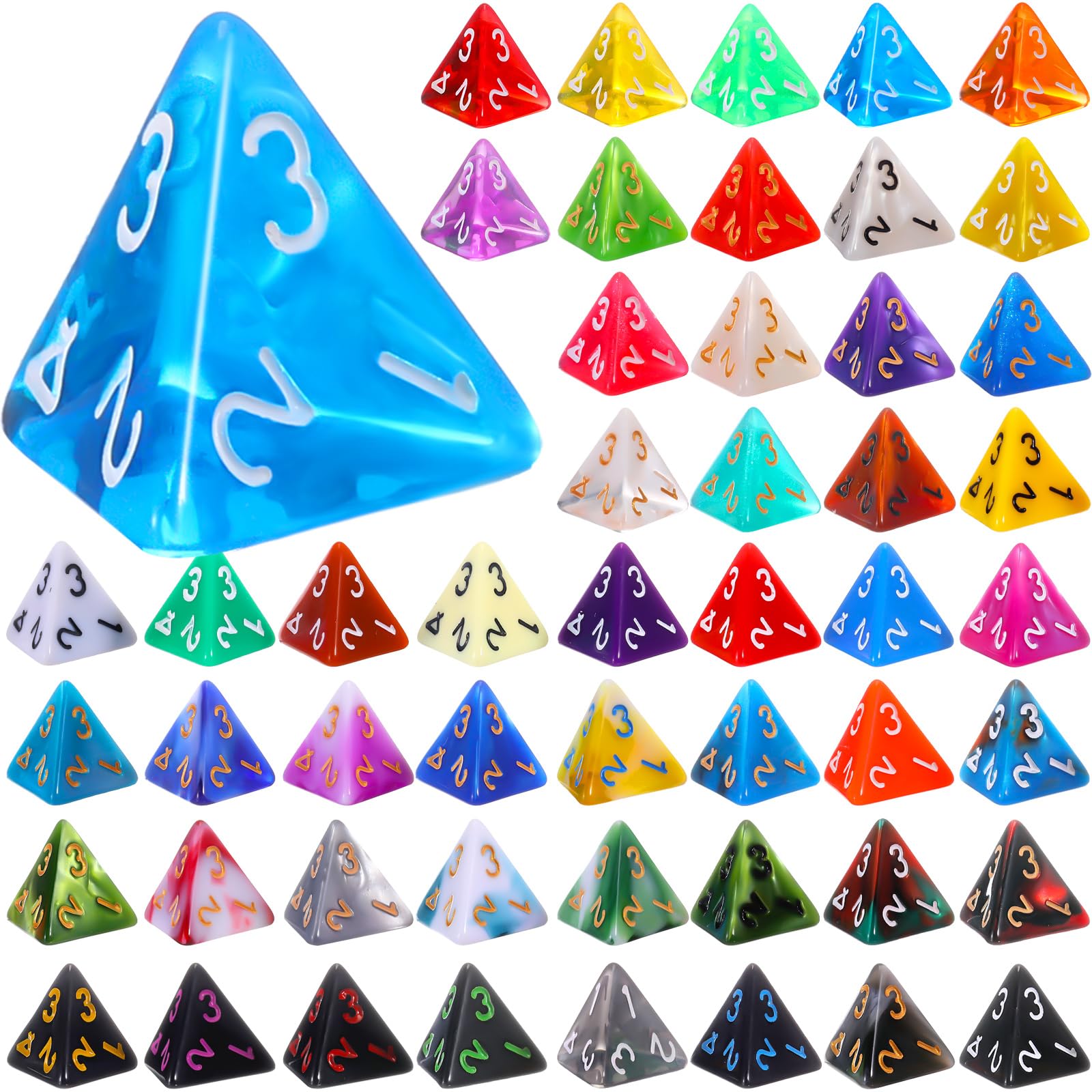 Skylety 50 Pieces Polyhedral Dice Sets with Black Pouch Compatible with RPG MTG Tabletop Role Playing Table Games Multi Colored Assortment(4 Sided Style)