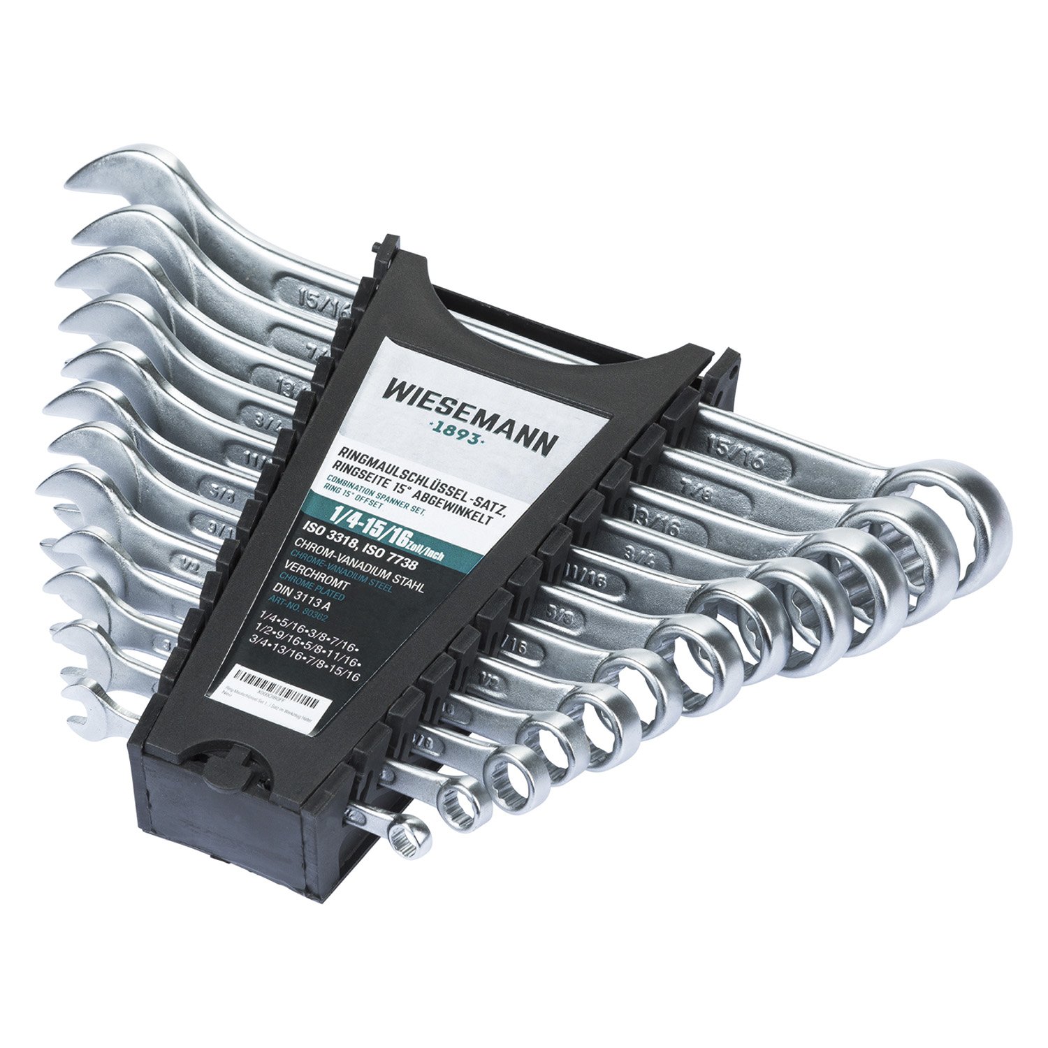 WIESEMANN 1893 Combination Spanner Set 12 pcs. inch, inch Sizes 1/4" - 15/16" I Spanner Set in Tool Holder I 80362