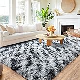 Quntue Rugs for Living Room, Ultra Fluffy Fuzzy Shag 6x9 Area Rug for Bedroom, Modern Plush Soft High Pile Upgrade Non-Slip Carpet for Kids Girls and Boys, Dorms, Home Decor, Tie-Dyed Black Grey