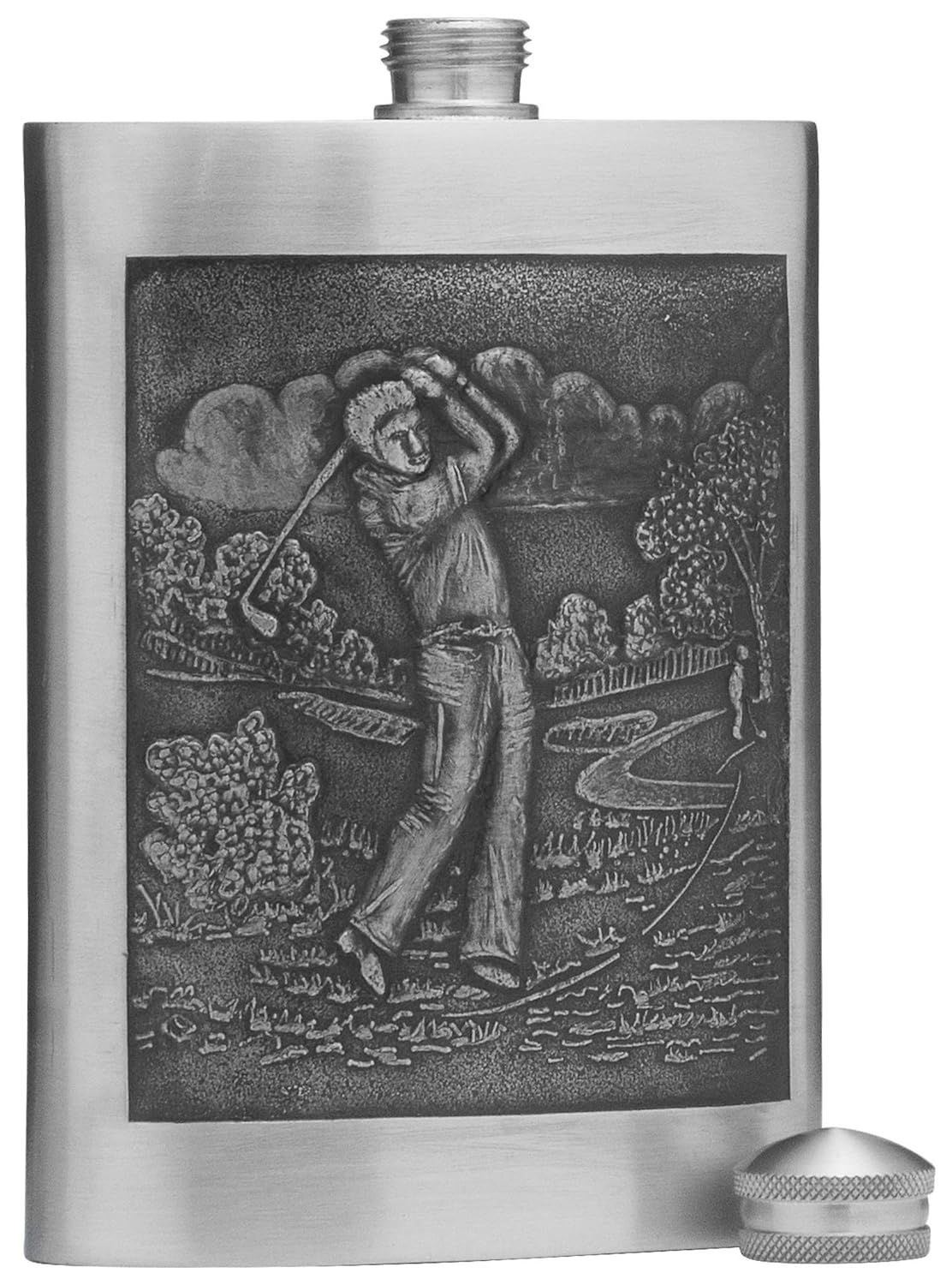 B07d6w6bz7 5オンス ピューターアルコール酒瓶 Golf Motif シルバー仕上げ フラスコスキットル 正規品 Elradarrenca Cl