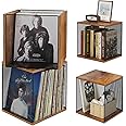 2 Cubes of Record Holder Shelf Vinyl Record Storage Furniture,DIY Stackable 80-110 Records Visualize Album Storage Box Cube Natural Wooden Organizer Crate Records Cabinet Record Vinyl Storage
