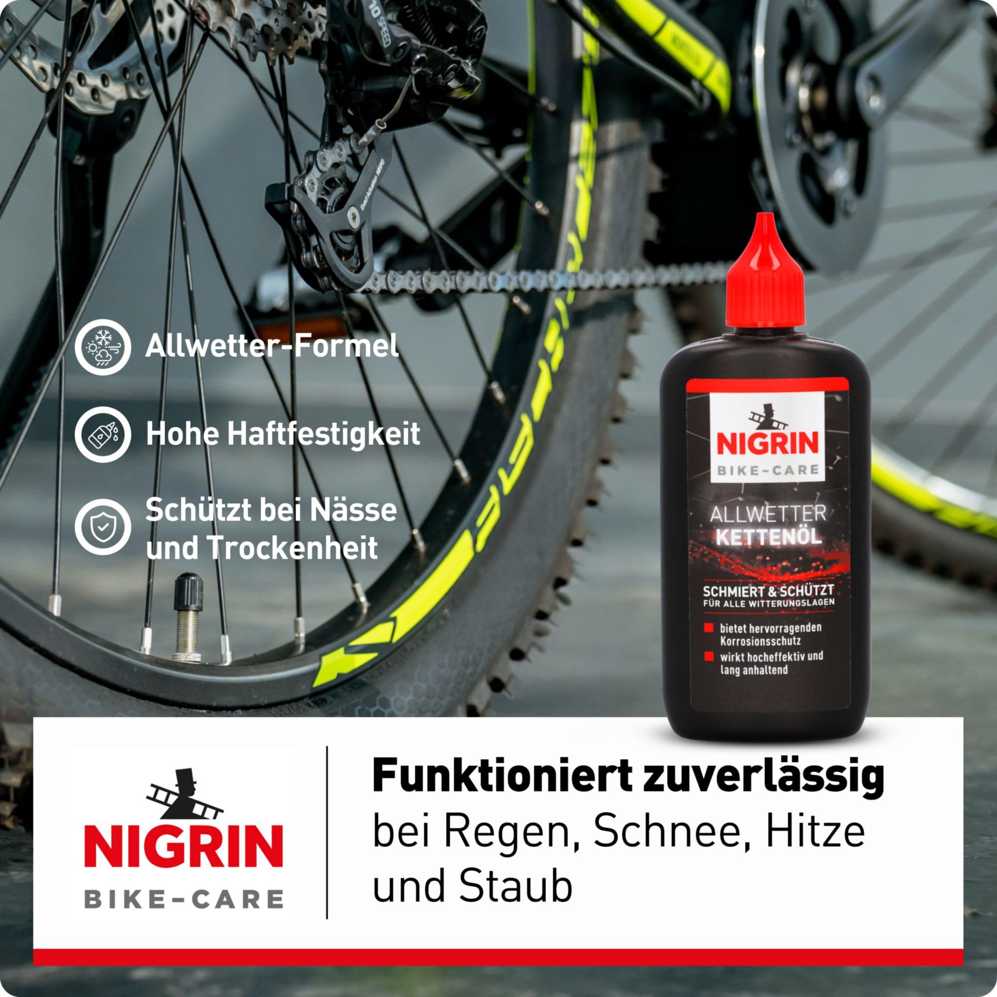 NIGRIN BIKE-CARE Allwetter-Kettenöl, 100 ml Flasche, Fahrradkettenöl, verringert Reibung, macht Fahrradketten leichtläufig 3