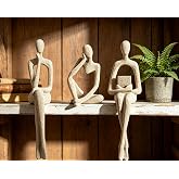 Abstract Reading Thinker Statues for Book Shelf Office, Sandstone,Set of 3 | Sculpture Ornament for Living Room Floating Shelf Office Desk Decoration,Modern Decor Gift for reading Lover parents Friend