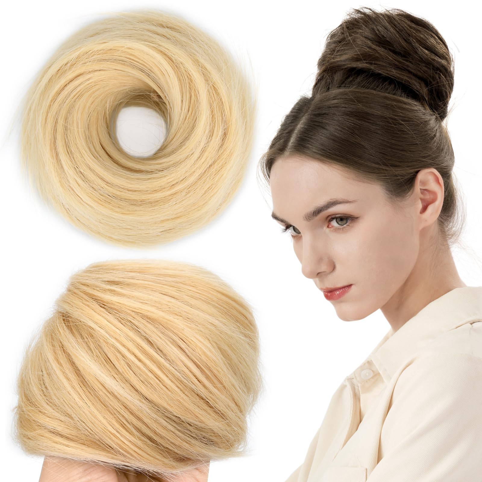 BOBIYA Messy Buns Hair Pieces Hair Scrunchies for Women Synthetic Ponytail Bun Extensions (Light Blonde) — image 1