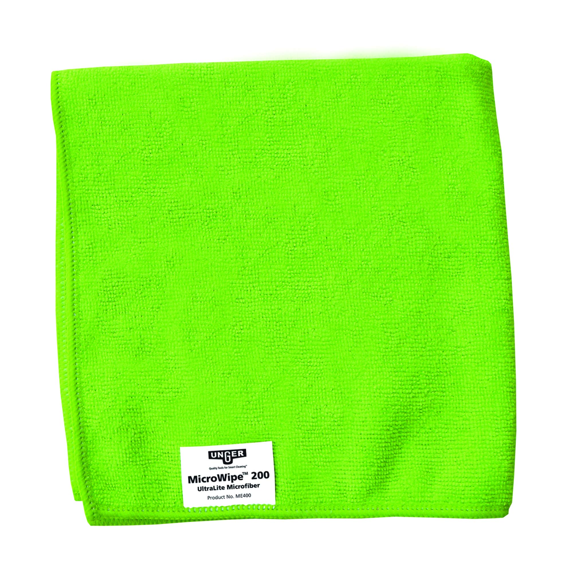 UNGER MicroWipe Microfibre Cloth - Pack of 10 - Lint Free Cleaning Cloths - Kitchen, Bathroom, Car & Window Cleaning Products - Lasts 200 Washes - 40 x 40 cm - SmartColor Green, ME400