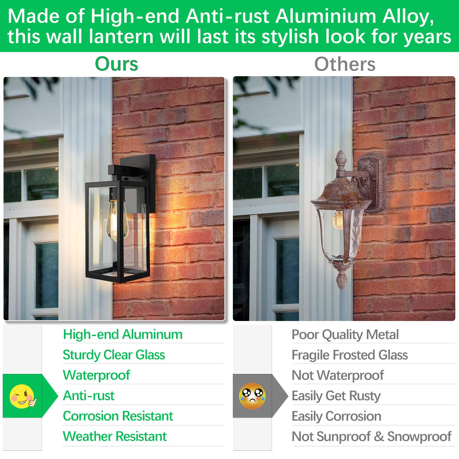 Outdoor Wall Lantern, Exterior Waterproof Wall Sconce Light Fixture, Matte Black Anti-Rust Wall Mount Light with Clear Glass Shade, E26 Socket Wall Lamp for Porch Entryway Doorway (Bulb Not Included)