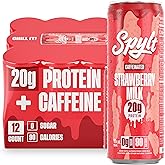 Spylt High Protein Strawberry Milk with 60mg Caffeine & 20g Protein - 90 Calories, Ready to Drink, Sugar Free, Lactose Free M