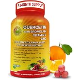 Quercetin with Bromelain &ndash; Quercetin Phospholipid Complex with Vitamin C | Quercetin 500mg, High Absorption Antioxidant &amp; Immune Support, Zinc, Ginger, Citrus Bioflavonoids, Organic Whole Foods, 180ct