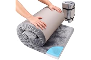 PANDOROOM Memory Foam Camping Mattress pad,3 Inch Thick Floor Sleeping Mat Pad for Adults with Waterproof and Non-Slip Bottom, Portable Roll Up Mattress for Sleepover Guest