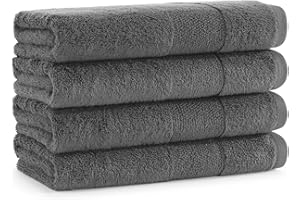 Aston & Arden Aegean Terry Hand Towels - Set of 4 - Ringspun Turkish Cotton Thick and Soft Absorbent Luxury Hotel and Spa Bathroom Towel, 600 GSM, 18 x 32 in, Dark Grey