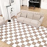 Super Soft Rug for Bedroom, 8x10 Ft Beige and White Area Rug Classic Checkered Shaggy Anti-Skid High Pile Soft Fluffy Rug Fuzzy Carpet for Living Room Bedroom Kids Room Nursery, Dorm Home Decor