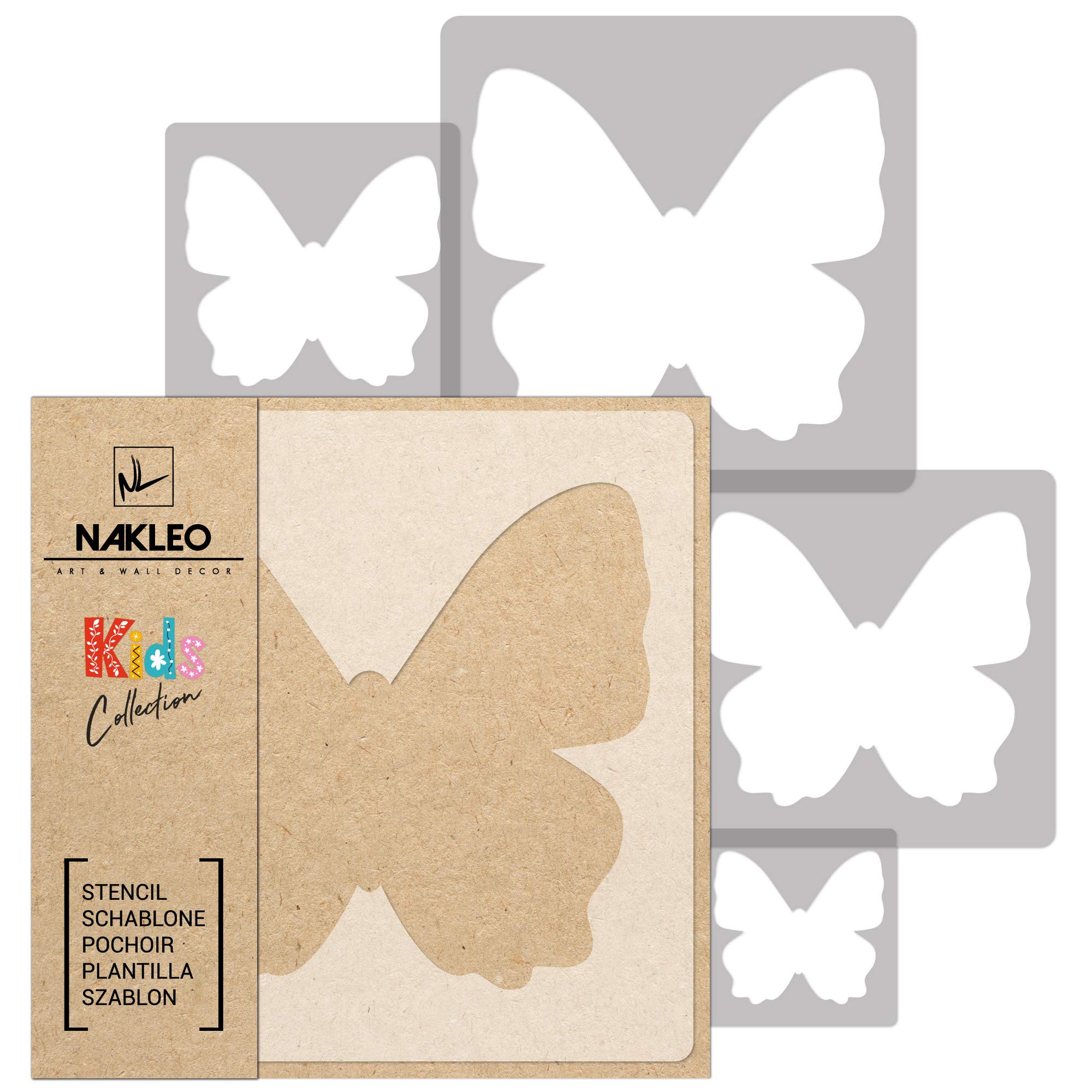 NAKLEO Painting Stencils Set for Kids, 5 Pcs Templates 9x9 to 34x34cm Butterfly Meadow Spinnaker, Plastic and Reusable Drawing Stencils, Children Room Decor, Craft DIY Wall Furniture