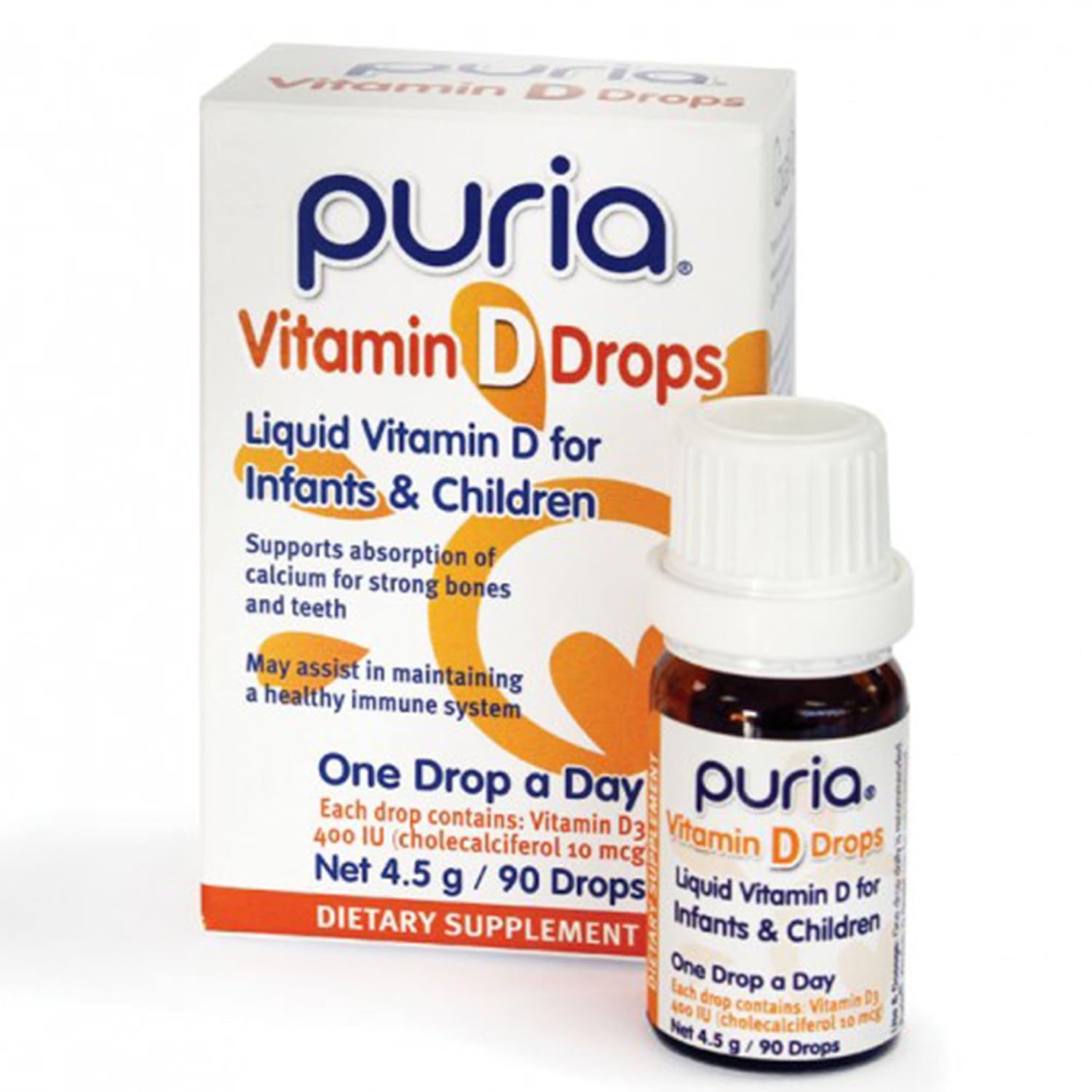 Puria Vitamin D Drops D31 Single Liquid Drop Per Day for Infants & Children Healthy Muscle