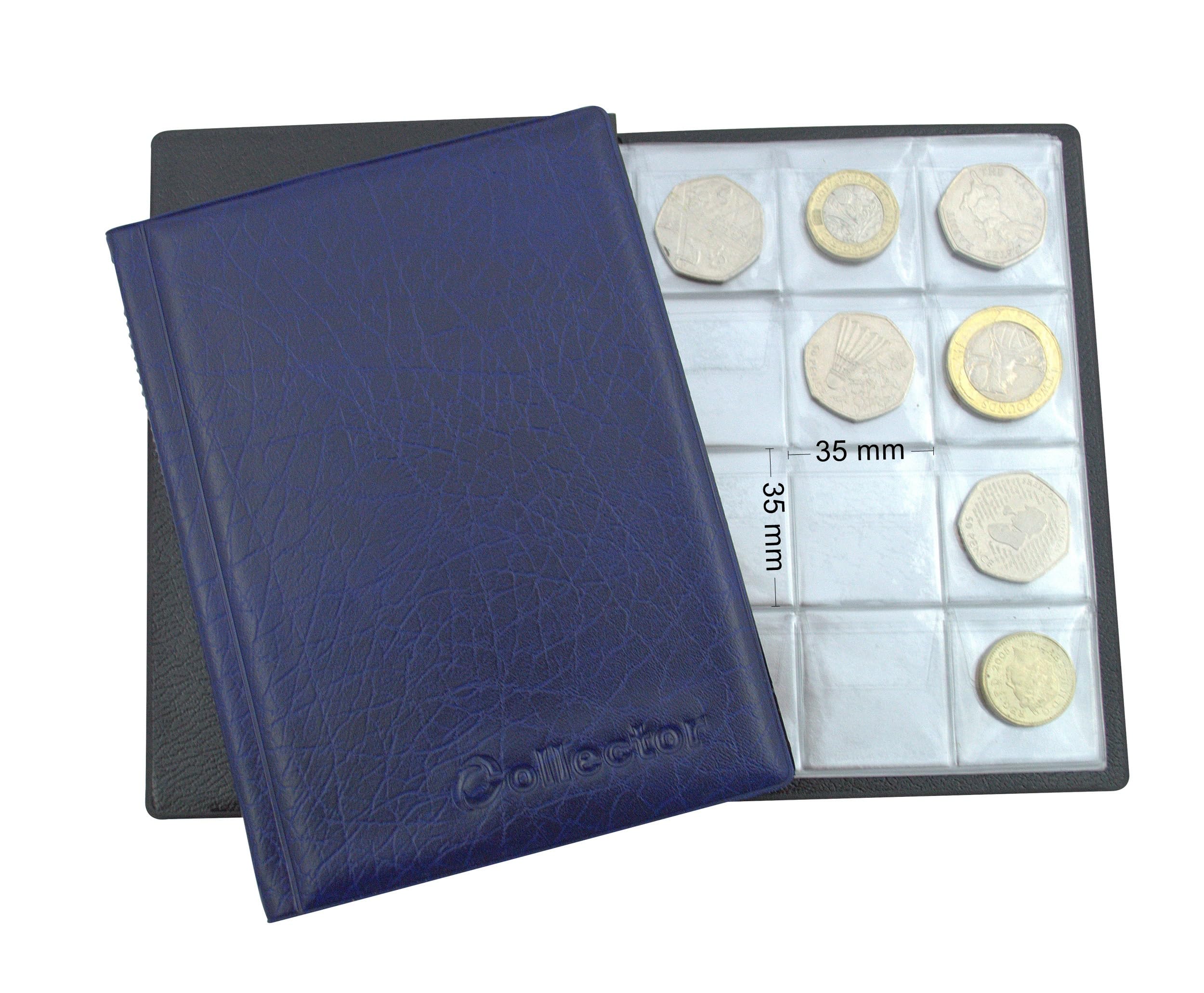 COLLECTOR - Coin album for 96 medium sized coins such as A-Z 10 Pence 10p 50p 50 Pence £1 €1 €2 or others - MULTICHOICE (Blue)