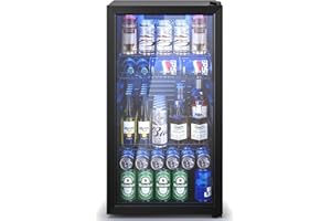 Manastin Beverage Refrigerator Cooler, 120 Can Drink Fridge with Glass Door for Soda Beer or Wine, Digital Temperature Control, Mini Fridge for Bedroom, Bar, Office (Black, 3.23 Cu.Ft)